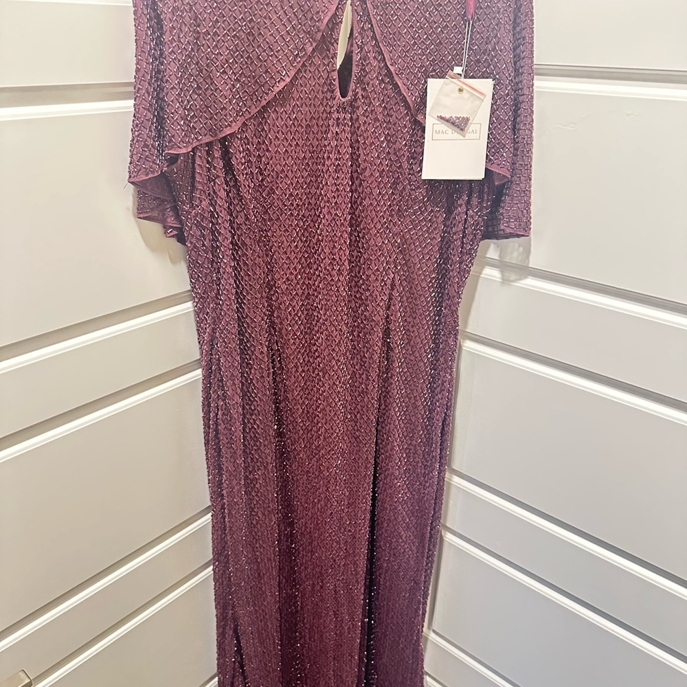 Mac Duggal Maroon Cape Embellished Gown